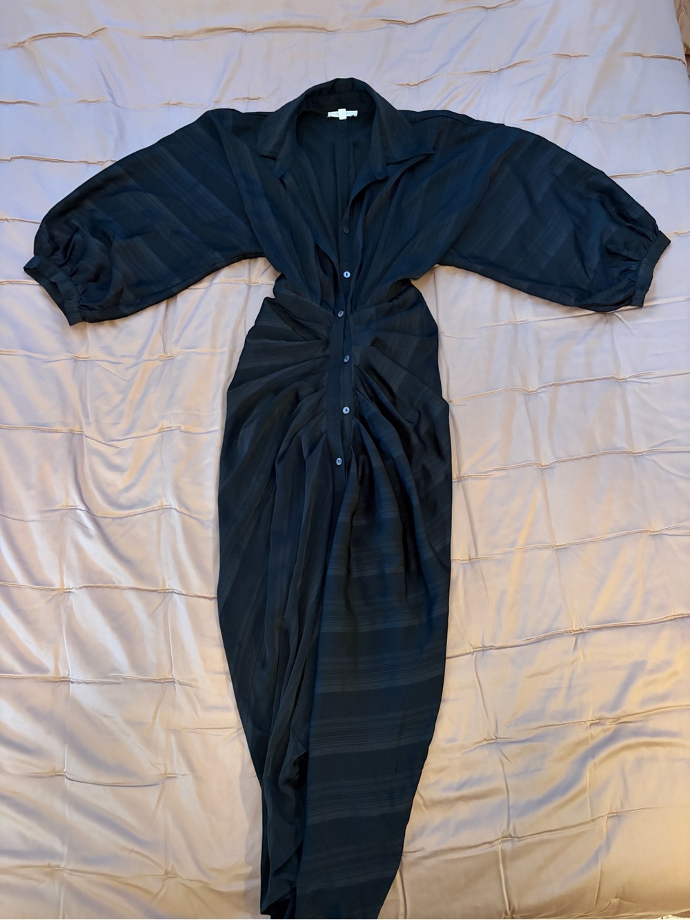Black Maxi Button-Front Dress with Balloon Sleeves